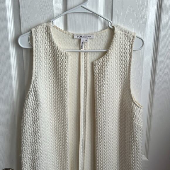 BCBGeneration Sleeveless‎ Vest Duster Pockets Cream Textured XS - Picture 2 of 11
